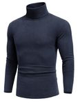 COOFANDY Men Turtle Neck Tee Shirt Long Sleeve Thermal Slim Fit Undershirt Lightweight Casual Tops Navy Blue