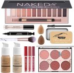 12-Color Pro Makeup Kit for Women - Eyeshadow, Foundation, Lipstick, Blush, Brushes, Eyeliner Stamp