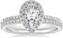 EAMTI 1.5CT 925 Sterling Silver Bridal Rings Sets Pear Teardrop Cubic Zirconia Halo CZ Engagements Rings Wedding Bands for Women Promise Rings for her Size 7