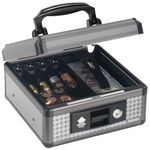 Cash Box with Lock, Money Box with Key & Removable Coin Tray 8.46 * 5.3 * 8.46 inch (Small)