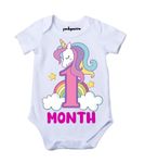 Perkymoon 1 Month Monthly Birthday Unisex Baby 0-3 Month White Romper Onesie Half Sleeve Envelope Neck,