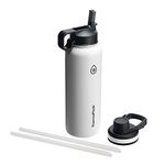 Thermoflask 50061 Double Insulated Stainless Steel Water Bottle with Chug Straw Lid, 40 oz, White