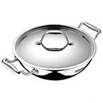 Bergner Argent TriPly Stainless Steel 28cm Deep Kadai with Stainless Steel Lid, 5.7 Liters Deep Kadhai with Lid, Food Safe, Stay Cool Cast Handles, Dishwasher Safe - Induction Bottom & Gas Stove Ready