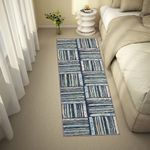 Welspun Blissful Runner for Living Room | 2 x 5 Feet | Indoor Floor Rugs for Bedroom | Suitable for Home or Office | Anti Skid | Machine Washable Carpet | Blue