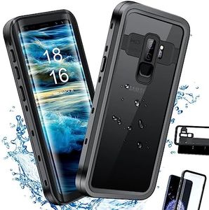 EFFUN Samsung Galaxy S9 Plus Waterproof Case, IP68 Certified Waterproof Underwater Cover Dustproof Snowproof Shockproof Case with Phone Stand, PH Test Paper and Floating Strap Black/White/Aqua Blue, Black/6.2 inch