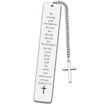 JMIMO Christian Gifts Inspirational Bible Verse Bookmark Be Strong and Courageous Cross Charm Women Men Religious Present for Birthday Graduation Communion Christmas Thanksgiving