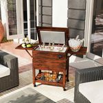 Tangkula Rolling Wooden Patio Cooler Cart, 54 Quart Outdoor Ice Chest Cooler Cart w/2 Drop Leaf Tables, Bottle Opener & Lockable Wheels, Beverage Bar for Poolside, Backyard Party BBQ, Brown