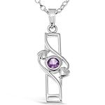 Alexander Castle 925 Sterling Silver & Amethyst Charles Rennie Mackintosh Necklace for Women Teens Girls with 18" Silver Chain & Jewellery Gift Box - 28mm x 12mm