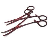 Multi-Use Curved + Straight Hemostat Forceps Set For Nurse Veterinary Use with Serrated Jaws Stainless Steel Pince Hémostatique To Give as Vet Tech Gift - 5.5" (Red Zebra)