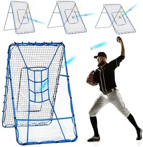 6×4FT Baseball Pitching Rebounder Net, Softball Practice Equipment for Pitch Back with 2 x 6-Angle Quick Adjustments, Batting Target Ribbon, Sport Training Hitting Nets for Backyard