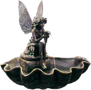 Primrose 78cm Solar Powered Antique Effect Solar Fairy on Clam Shell Patio Garden Water Feature with LED Lights