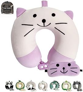 Travel Neck Pillow for Kids and Adult with Eye Mask,Neck Support U-Shaped Animal Pillows for Airplane,Car, Train,Travelling,Sleeping