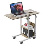 JACENHONE Home Office Desk Height Adjustable End Table Creative Laptop Cart Side Table with Wheels & Storage Shelves for Study Room Bedroom Living Room 16" D x 31" W x 33" H (Grey)