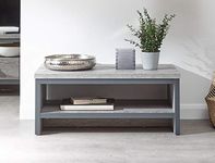 GFW Boston Simple Coffee Table Grey with Distressed Finish for Living Room, with Lower Storage Shelf for Books, TV Accessories & Magazine, Engineered Wood, H-35.8cm x W-86cm x D-48cm