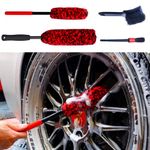 Byttme Professional 4 Pack Long Handle Wheel Brush Kit for Cleaning Wheel and Tire- 2X Soft Wheel Woolies Cleaning Brush, Detailing Brush and Stiff Tire Brush Wheel Brush Set