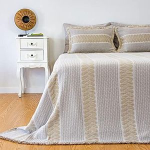 Casa da Laura - Couvre-lit Marron Clair Très Grand Lits - 280 x 260 cm - Adapté aux Lits 180/200 - Couvre-lit élégant avec des Finitions à Franges - 100% Coton Prélavé Extra Doux