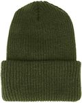 Made in USA, Heavy Weight GI Watch Cap Winter Wool Cuff Folded Beanie Hat - green - One size