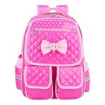 TLISMI Cute Princess Style PU Leather School Bag with Bowknot Aesthetic Solid Colored Lightweight Breathable Back Large Capacity Waterproof Fashionable Backpack (Bow Style Pink)