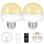 BLUEYE Rechargeable Light Bulbs,2Pack,7W,Remote Control,Soft Warm 2700K-6000K,50W Equivalent,450Lumens,Flicker-Free,E26 Detachable Charging,E12 Available,Battery Operated Emergency Lamp for No Outlet