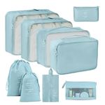 9 Set Packing Cubes for Suitcases, Travel Luggage Organizers, with Clothes Storage Bags, Toiletry Bag, Shoe Bag, Underwear Bag, Laundry Bag, Sock Bag, Accessories Bag (Lake Blue)