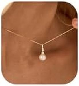 Fwlisesa Pearl Necklaces for Women, Dainty Gold Necklace 14K Gold Plated CZ Pearl Pendant Necklace Cute Charm Pearl Choker Necklaces for Women Trendy Waterproof Wedding Pearl Jewelry for Bridesmaids