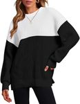 Zeagoo Women 2024 Fall Sweater Crew Neck Casual Long Sleeve Color Block Loose Pullover Rib Knit Blouse Tops Black and White XX-Large