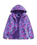 LUCKYLUAN Girls Hooded Windproof Rain Jacket Outdoor Windbreaker Fleece Lined Outerwear 7-8 Years Purple Flower