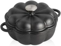 Pre-seasoned Cast Iron Garlic Roaster, Heavy Duty Garlic Roaster with Lid, Pumpkin Shaped Garlic Baker Garlic Cooker for Oven, Grill, Stove, BBQ, Barbecue (8.66” L x 7.08” W x 5.12” H/Black)