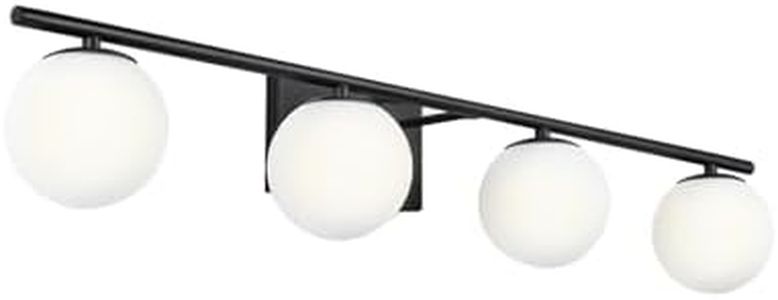 YHTlaeh New Bathroom Vanity Light Fixtures Matte Black Milk White Globe Glass Shade 4 Lights Modern Wall Bar Sconce Over Mirror(4 lights-35.43inch)