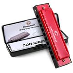 Conjurer Blues Harmonica C Mouth Organ for Children& Adults, Blues Harp 10 Holes Diatonic Harmonica Kids key of C, 1001C Red