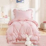 HOMBYS 4 Pieces Pink Princess Toddler Bedding Set for Girls Kids, Ultra Soft Blush Pinch Pleat Comforter Set with Ruffles for All Season