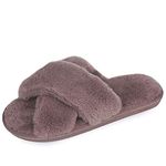 HUMIWA Womens Faux Fur Slippers Warm Fussy Flip Flop House Slippers Open Toe Home Slippers for Girls Men, Coffe, 7.5-8.5 Women/7-7.5 Men