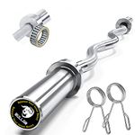 BULLAR olympic barbell 7 feet 20kg, barbell rod, olympic rod for powerlifting, olympic bar for weight lifting, with spring or clamps locks (4 feet curl with spring lock)