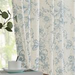 JINCHAN Linen Curtains Floral Curtains for Living Room 96 Inch Length Blue Printed Curtains Rod Pocket Back Tab Farmhouse Peony Flower Patterned Drapes Bedroom Window Curtain Set 2 Panels