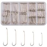 360pcs Fly Tying Hooks Long Shank Nymph Streamer Fly Hook Dry Wet Fly Fishing Hooks High Carbon Steel Round Bend Jig Hook for Trout Salmon Fishing Tackle Box