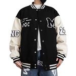 Covisoty Mens Varsity Jacket Baseball Bomber Jacket Vintage Unisex Streetwear Coats with Patchwork Hipster Utility Tops