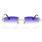 kachawoo Rimless Sunglasses Square Colour Gradient Frameless Glasses Vintage Retro Glasses, Blue Purple Lens