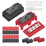 Jamgoer 300A Bus Bar Power Distribution Block Heavy Duty Module Design 12-48V DC Busbar Box with 4 X M8(5/16") Terminal Studs for Battery Marine Automotive RV Boat Truck(Red & Black)