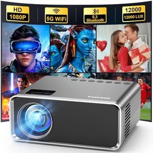 FUDONI Projector with WiFi and Bluetooth 4K Supported, Upgraded Outdoor Movie Projectors Native 1080P FHD 12000L, Video Proyector for Home Theater, Compatible w/HDMI/USB/iOS/Android/Windows/TV Stick