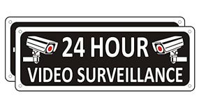 Security Camera Sign Metal, (2 Pack) Video Surveillance Signs for Home, 10" x 3.5" Black Camera in Use Sign Outdoor, Aluminum Warning Security Signs for House