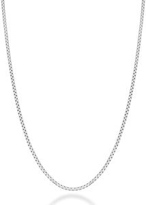 Miabella Italian 925 Sterling Silver Solid 2mm Round Box Chain Necklace for Women Men, Made in Italy, Sterling Silver, No Gemstone