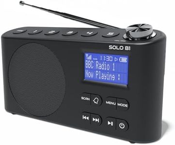 DAB DAB+ FM Digital Radio, Bluetooth, Portable, Dual Alarm, Rechargeable Battery & Mains, AUX, Headphone, 60 Presets, Sleep timer (Azatom Solo Black)
