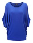 Made By Johnny WT1073 Womens Scoop Neck Half Sleeve Batwing Dolman Top L Royal_Brite