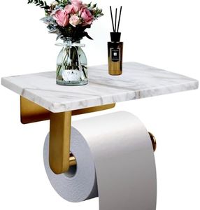 Toilet Paper Holder with Natural Marble Shelf for Bathroom Washroom,Wall Mounted Tissue Holder Suitable for Mega Roll (Brushed Gold, Middle 7.87 * 4.72 in)