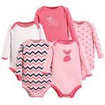 Luvable Friends Baby Girls' Long Sleeve Bodysuit 5 Pack, Foxy, 3-6 Months