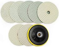 BGTEC 4" Wet Diamond Polishing Pads Set,7 Pieces Pads Plus Plastic Foam Hook and Loop Backing Pad for Marble Stone Quartz Tiles