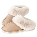 JANERIW Womens Slippers Cozy Warm Winter Slip On House Shoes Fluffy Soft Memory Foam Comfy Faux Fur Plush Anti-Skid Indoor/Outdoor/Khaki/5-6