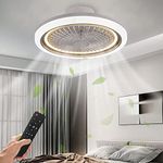 PINFM 21in Ceiling Fan with Lights,72W Flush Mount Ceiling Fan,3 Color Dimming 3 Wind Speed Modern Low Profile Ceiling Light with Fan,Bladeless Ceiling Fan (1/2h) Timing