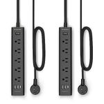 2 Pack Power Bar with 5ft Extension Cord-Power Strip with 5 Widely Spaced Outlets and 3 USB Ports(1 USB C Port),1250W/10A,Power Bars with Surge Protector, Wall Mount for Home Office,Black