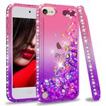 iPod Touch 7 Case, iPod Touch 6 Case, iPod Touch 5 Case for Girls, LeYi Glitter Liquid Clear Phone Case for Apple iPod Touch 7th/ 6th/ 5th Gen Pink/Purple